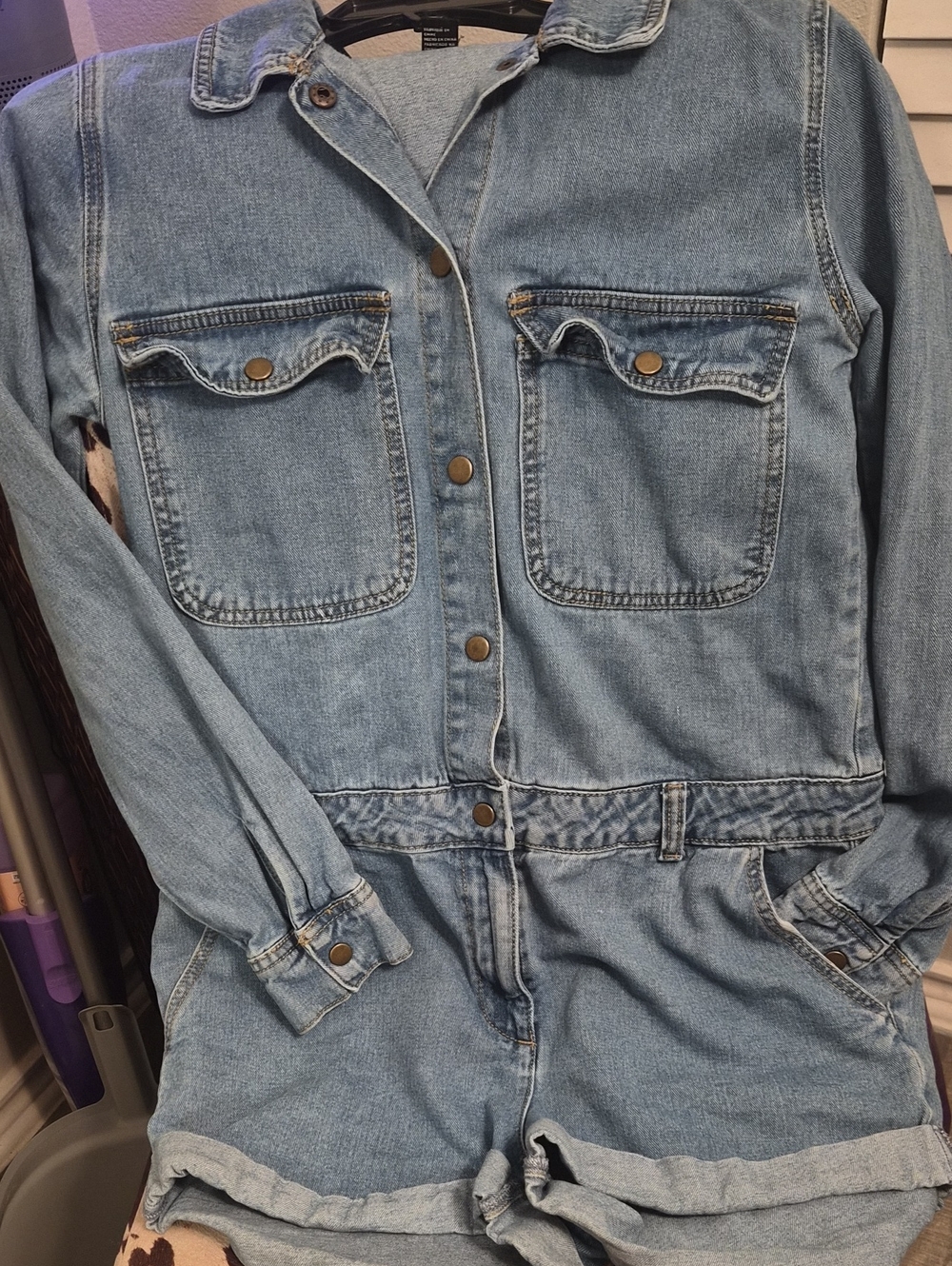 Forever 21 Light Blue Denim Overalls Romper